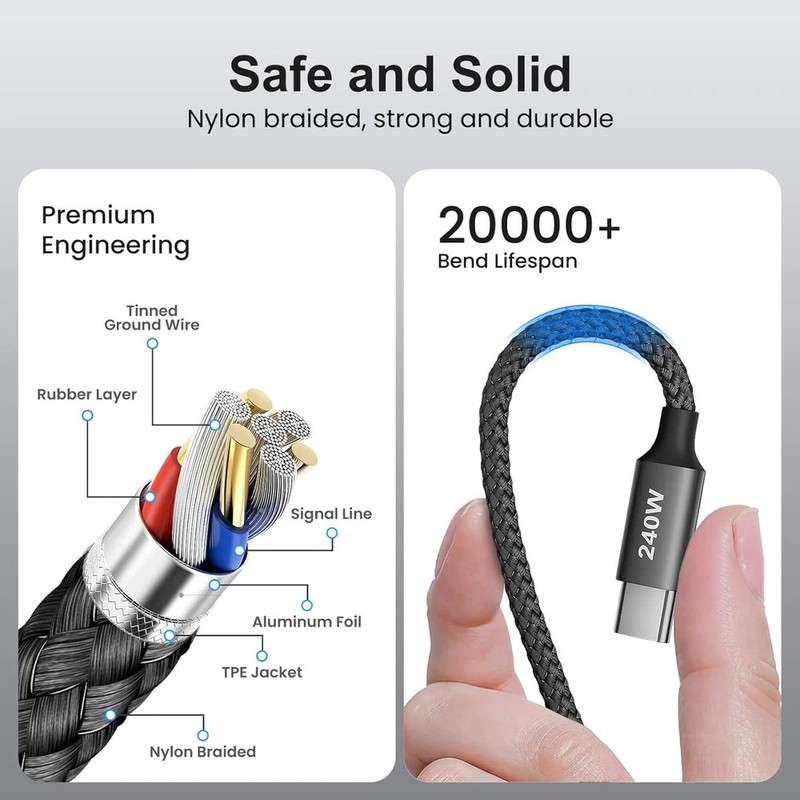240W USB C to USB C Cable 10Ft, 2-Pack, Super Fast Charging Type C Charger Cord gallery