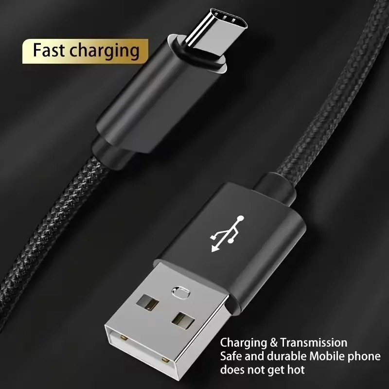 USB Type C Fast Charging Cable Nylon Braided Quick Charge Data Cable Black gallery