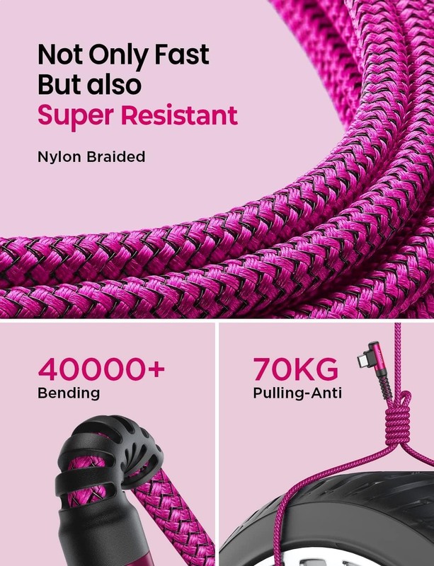 USB C Cable 4-Pack Fast Charging 3.1A Right Angle Nylon Braided 10/6.6/3.3ft Com gallery