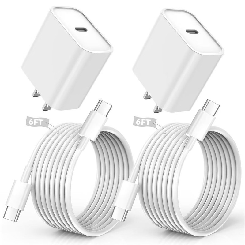 iPhone 17/16/15 Charger, USB C 2Pack 20W Type 6FT(2Pack C-C), White