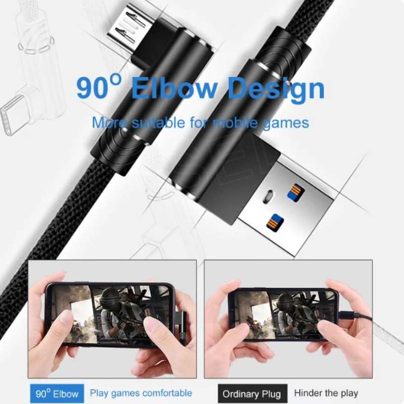 3/6/10FT Micro USB Cable 90Degree Elbow Braided Fast Charger Charging Data Cable gallery