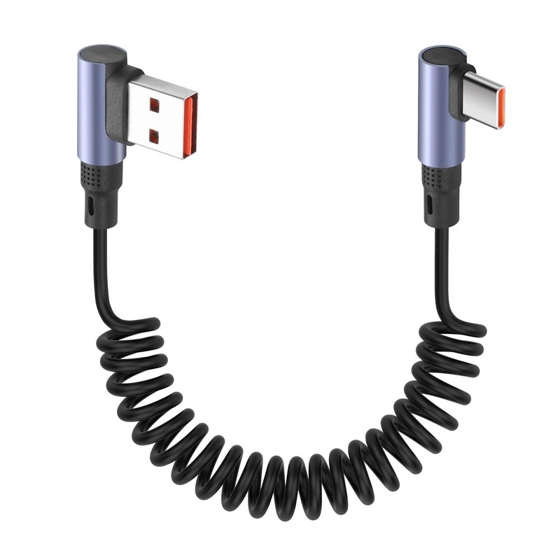90 Degree Coiled USB A to USB C Cable 3.2FT 6A/65W Fast Charging & Data Trans…
