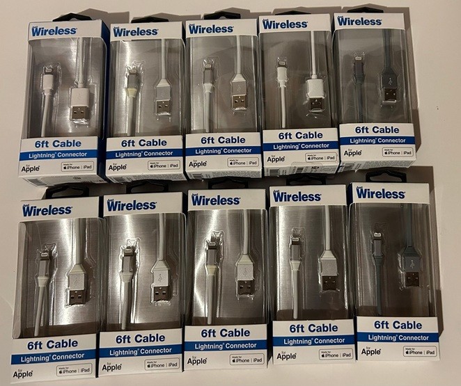 Just Wireless 6 Ft Cable Lightning to USB-A White/Black MFi-Certified LOT of 10