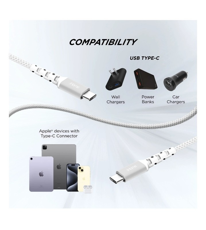 iHome cable Durastrain USB TYPE-C TO USB TYPE-C CABLE 6FT gallery