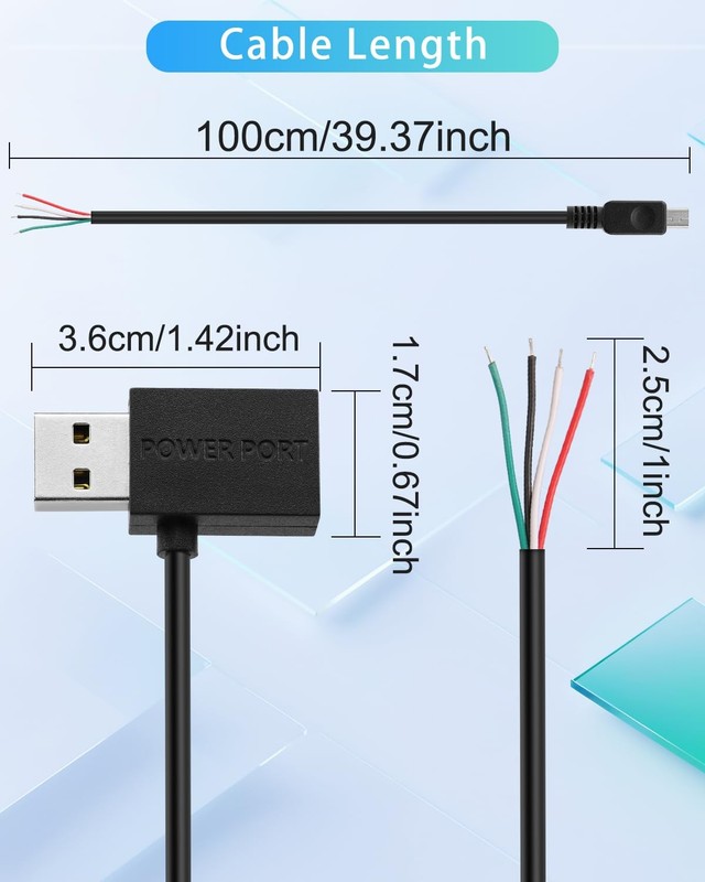 4 PCS 3.3 FT 90 Degree USB 2.0 Male To 4Pin Bare Wire Pigtail Cable Adapter gallery