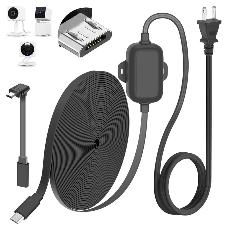 25ft Outdoor Power Adapter L-Shape Micro USB Extension Cable Waterproof Cord