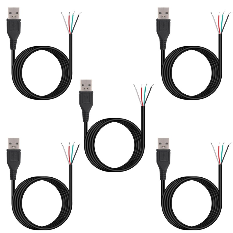 5 PCS 3FT 28AWG USB 2.0 Male 4Pin Pigtail Date Cable 2A 5V Type A 4 Core