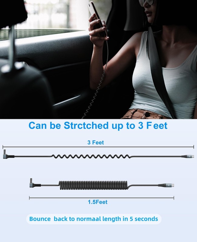 Coiled 6FT USB A to USB C Cable 2-Pack, 90° Fast Charging 3A for iPhone & More gallery