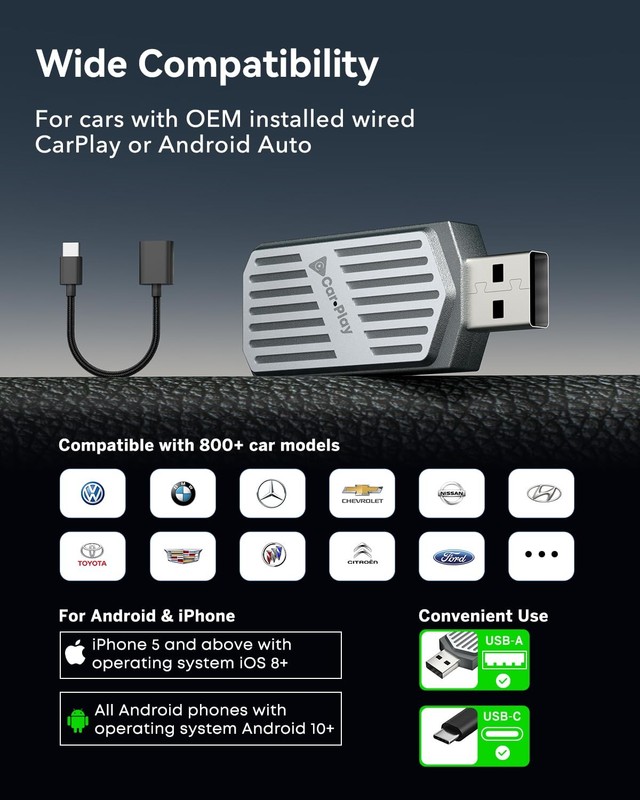 Wireless CarPlay Adapter 2026 Mini 2-in-1 for iPhone & Android Auto, Convert ... gallery