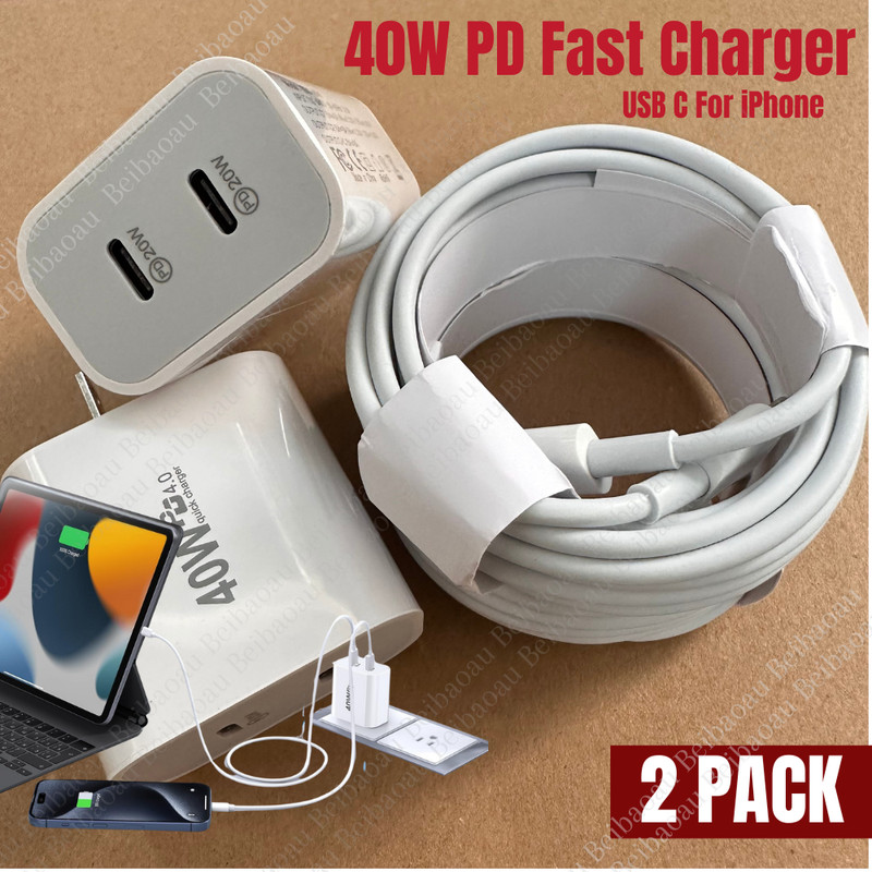 2PCS For i-Phone 17 16 15 14 13 12 11 i-Pad USB C 40W Fast Charger Cube PD Cable gallery