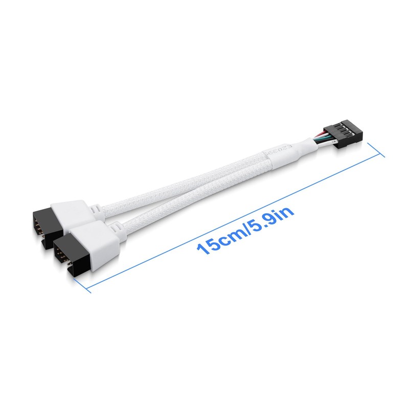 2 Pack Motherboard USB 2.0 9Pin Header Splitter Female to Dual Male White gallery