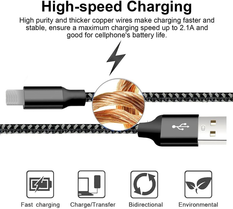 10Ft 6Ft Fast Charger For iPhone 14/13/12/11/XS/8/7/6/5 Braided USB Cable 3PACK gallery
