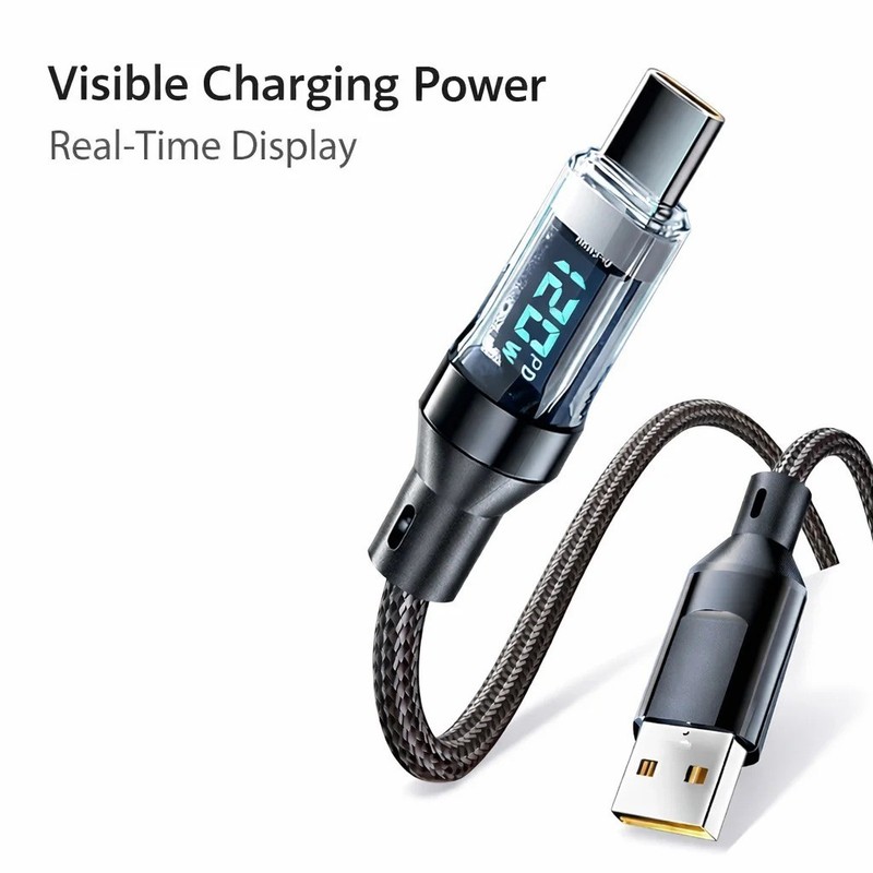 120w Super Fast USB Type-C Charging Braid Phone Charger Lead with Display Lot gallery