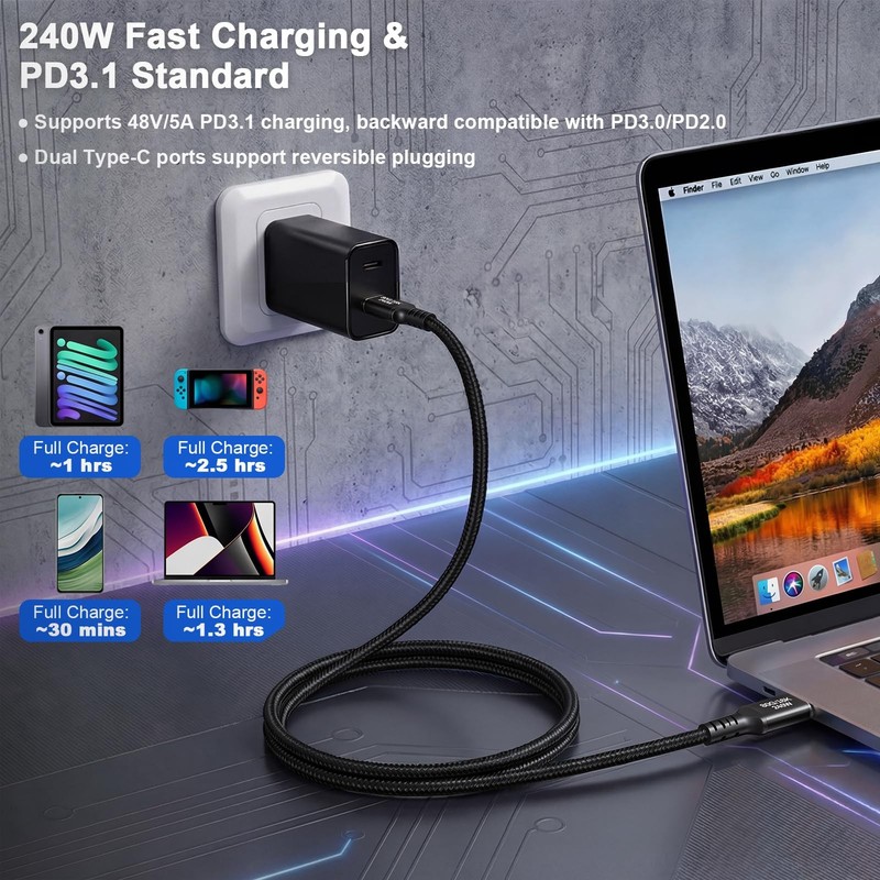 80Gbps USB 4 Cable, USB C to USB C 240W PD 3.1 Charging Dual 8K Braided Up to... gallery