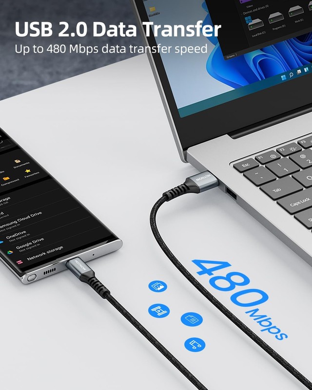 USB to USB C Cable 10FT 2Pack, Nylon Braided 3A Fast Charging - Long Distance gallery
