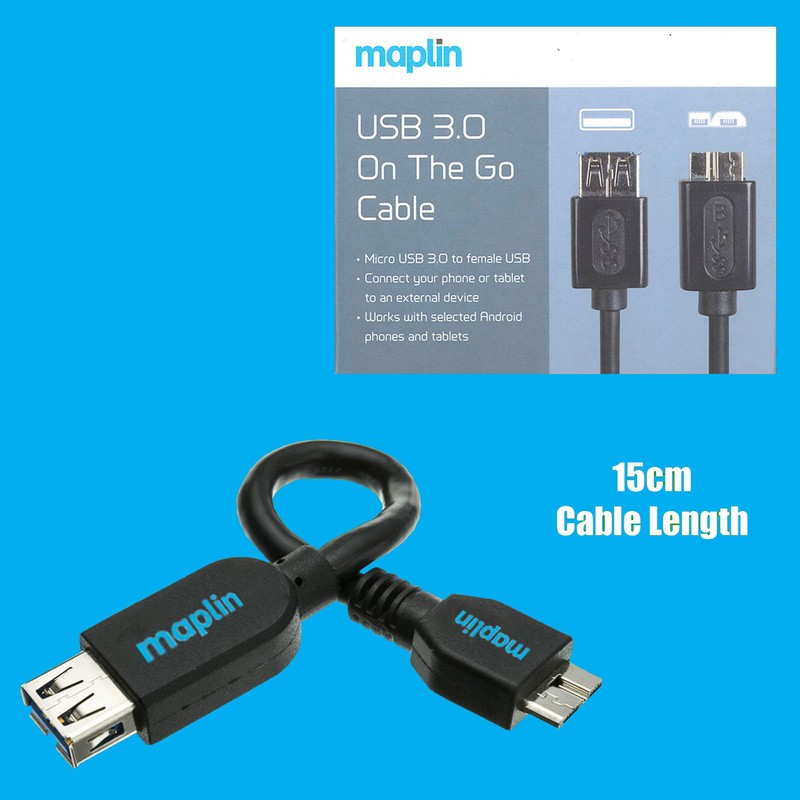 Maplin Male Micro USB 3.0 to Female OTG 15cm Cable Adapter for Mobile Device