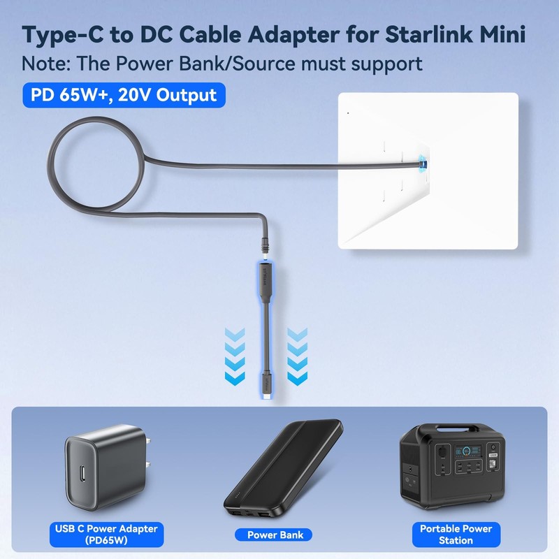 Starlink Mini Power Cable 30CM, 16AWG Starlink Mini USB C to DC Extension Cab... gallery