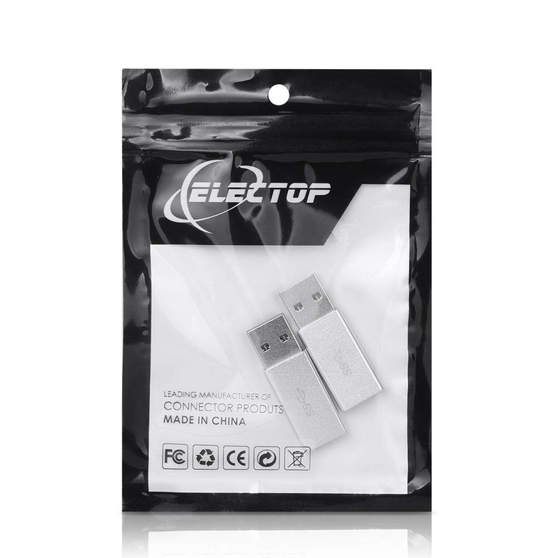 ELECTOP USB 3.1 Type C Female to A Male Adapter (2 Pack), A silver gallery