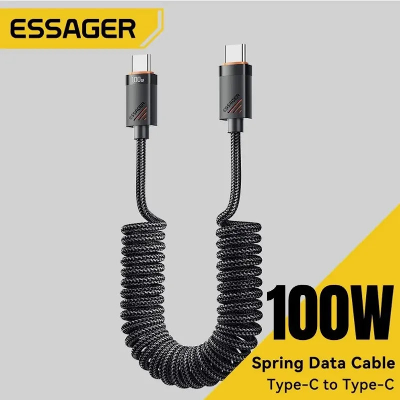 100W USB-C to USB-C Car Charger Cable Coiled Spring Fast Charging PD Type-C gallery