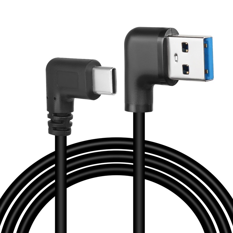 1 PC 90 Degree Right Left Angle USB A To USB C 18W Fast Charging Cable Black 1M