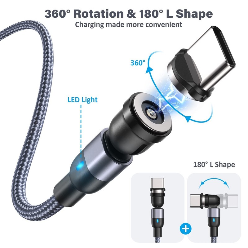Durable Nylon Braided 540° Rotating USB Magic Cable - Multi-Device Compatible gallery