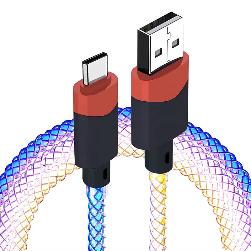 Type C Cable 3.2ft LED RGB Light Gradual USB A Type-C Charger 66W Fast Charging