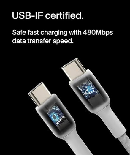 BELKIN Boost Charger CAB004bt1MWH Braided USB-C to USB-C Cable 3.3Ft/1m (90235)