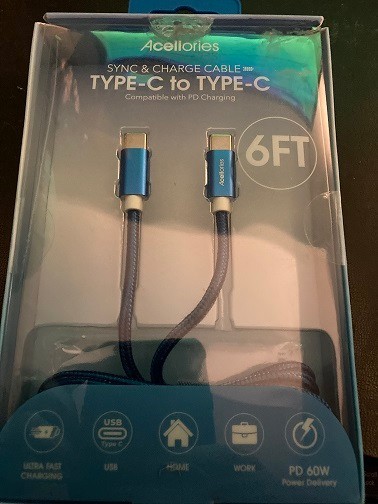 Acellories Type-C TO Type-C Sync & Charge Cable 6FT 1.8M Black / Blue New IN Box