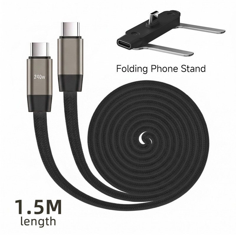 1/2x 2in 1 Invisible Holder Charger Cable 240W Fast Charging Cord w/ Phone Stand gallery