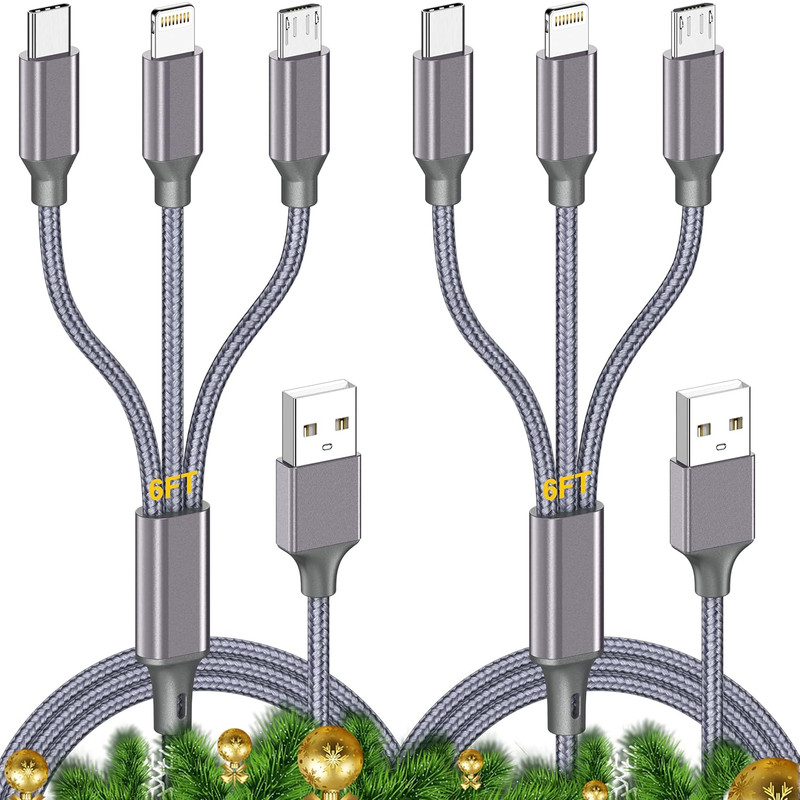 Multi Charging Cable (6Ft 2Pack),3 in 1 USB Charging Cable for Multiple Devices, gallery