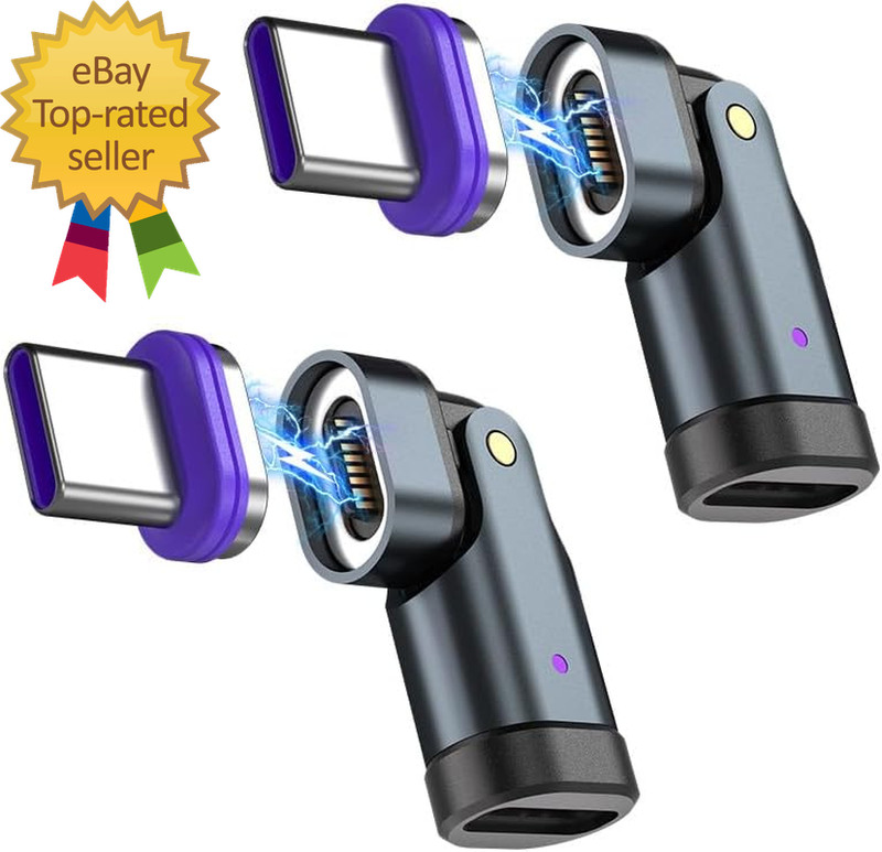 USB C Magnetic Adapter 2 Pack USB Type C 180 Rotation Adapter 16PIN PD 240W Righ