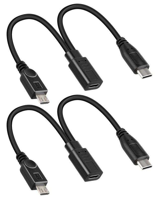 2 PCS USB C Female to Micro USB Male Type C Male Charging Cable 1 FT Black