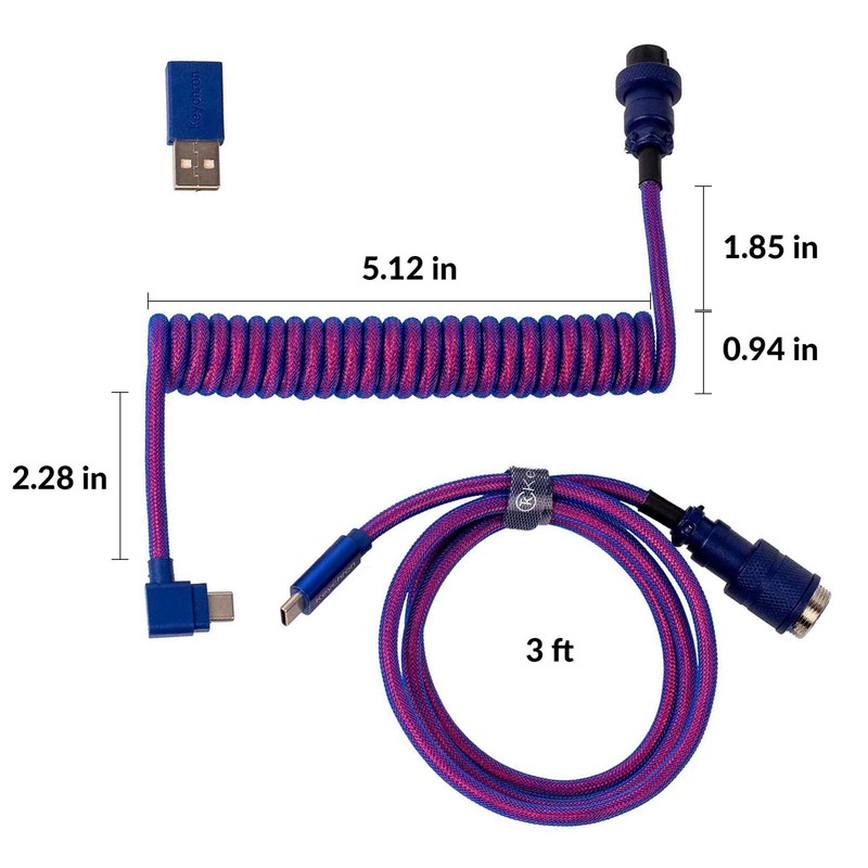 Premium Coiled USB-C Angled Purple Cable, 5-Pin GX16 Detachable Metal Connect... gallery