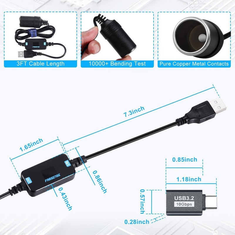 5V to 12V USB Car Power Converter with Display & Switch gallery