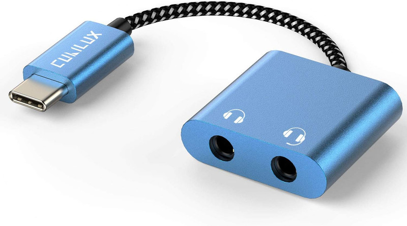 USB C Dual Headphones Adapter, Type C to Double 3.5Mm Earphone Audio Splitter Co