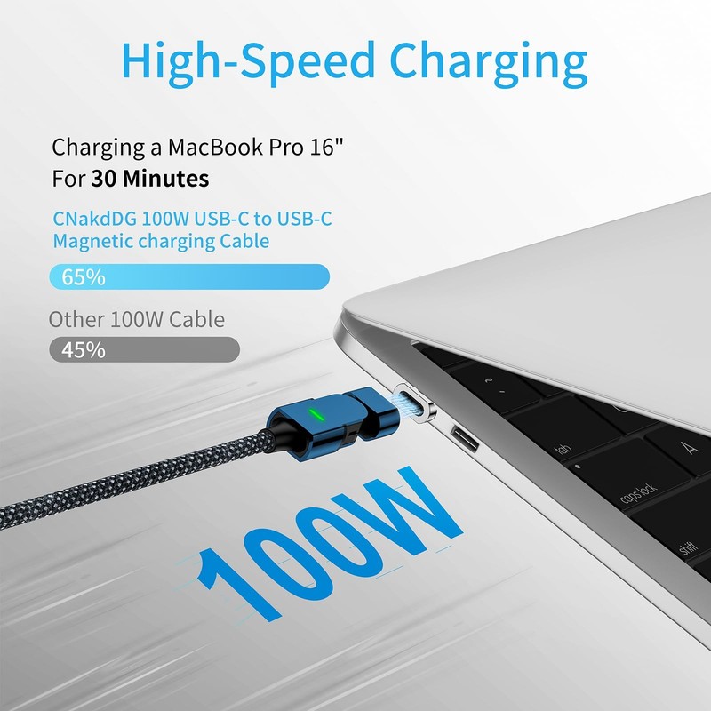100W USB C Magnetic Charging Cable, 180° Rotation 2 in 1 Magnetic Phone Charg... gallery