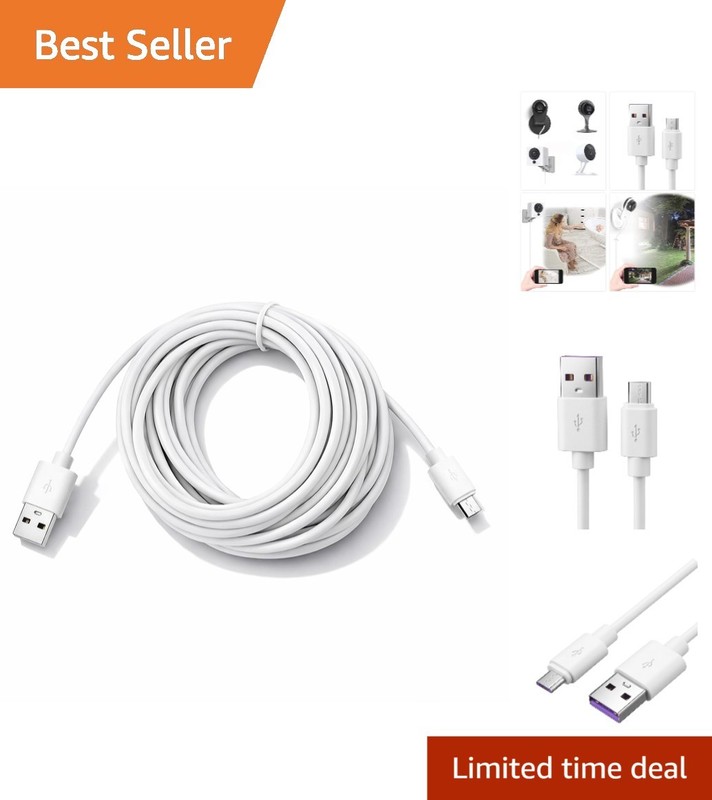 Durable 13ft Micro USB Charger Cable for Indoor Outdoor Security Cameras