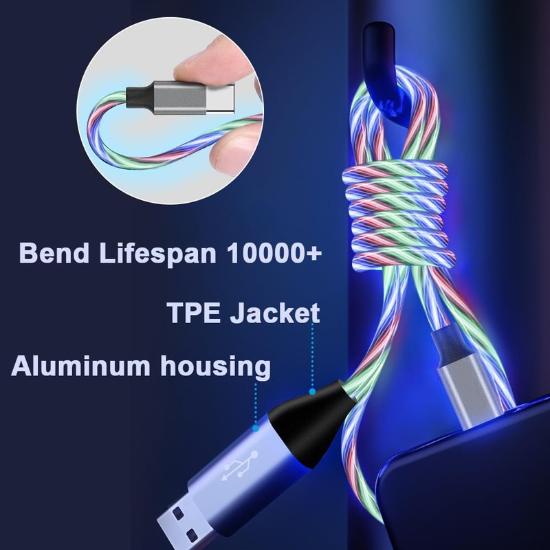 USB C Cable, 3ft Light up Type C Charger Fast Charging Led USB Type C Cord Co... gallery