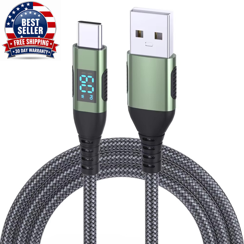 High Quality 1PC USB to Type C Cable 60W Fast Charging Charger Wire LED Display gallery
