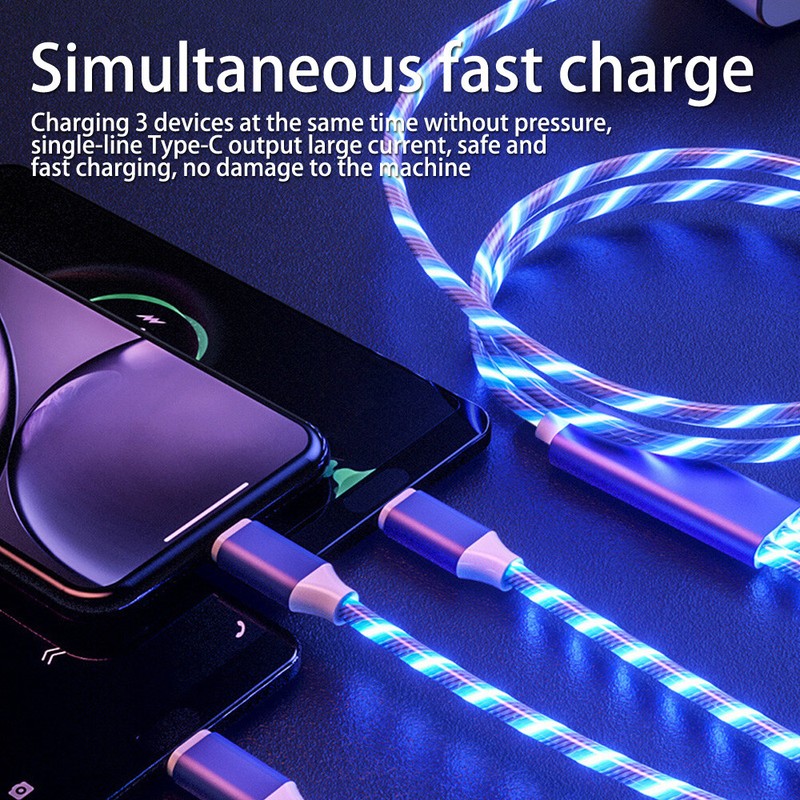 US3 in 1 LED Light Up Fast Charging Charger Cable Cord For iPhone Android Type C gallery