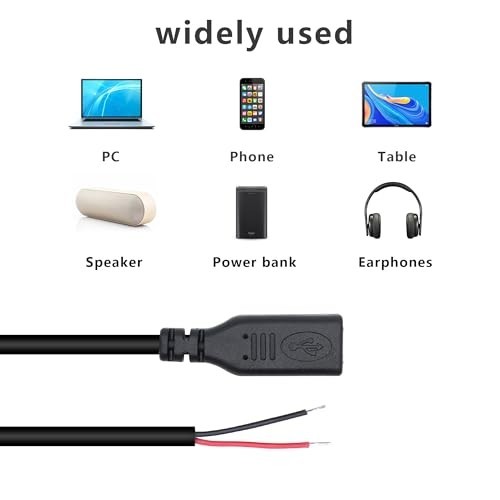 USB C Power Pigtail Cable 1FT 24AWG 5V 3A Type-C Female to Bare Wire DIY Cord, 6 gallery