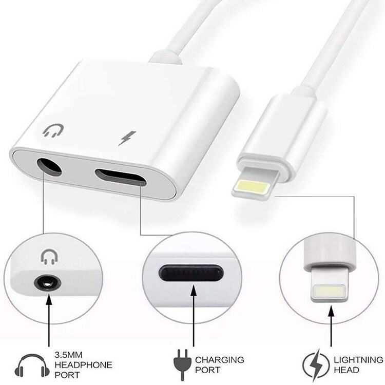 2 in 1 Dual Adapter 3.5mm Headphone & Charger For iPhone 14 13 12 11 X XR 8 Lot gallery