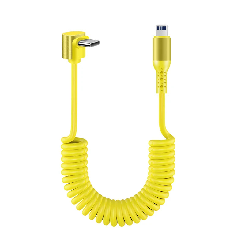 Coiled USB A to USB C Cable for Car,90 Degree Right Angle,Retractable Spring,Typ gallery