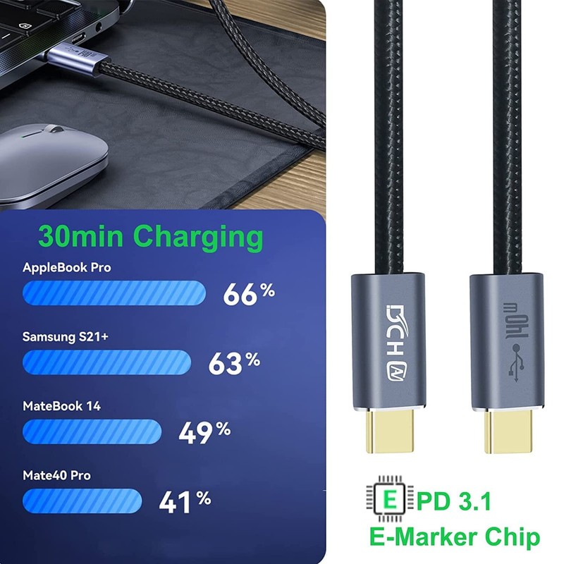 USB C to C Cable 3FT 140W PD 3.1 Fast Charging Nylon Braided 28V/5A Cord gallery