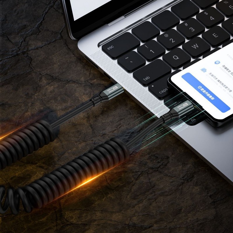 Type C TO USB C Fast Charging stretchable charger Cable 100W 20V 5A 8K 20Gbps gallery