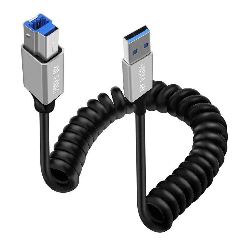 Coiled USB A to USB B Printer Cable 5Gbps High Speed, Coiled Printer Cable US…