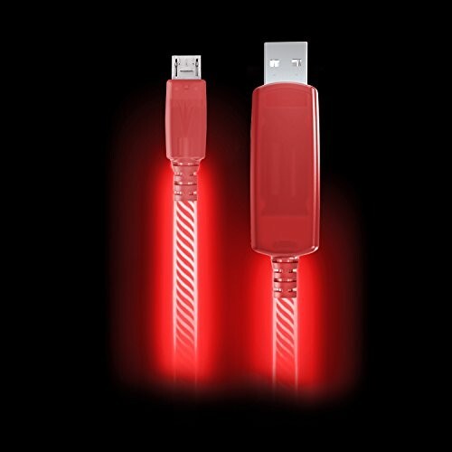 3x Micro USB Cable Charge Sync Red Light up Pulse Electroluminescent V2 3 Feet gallery
