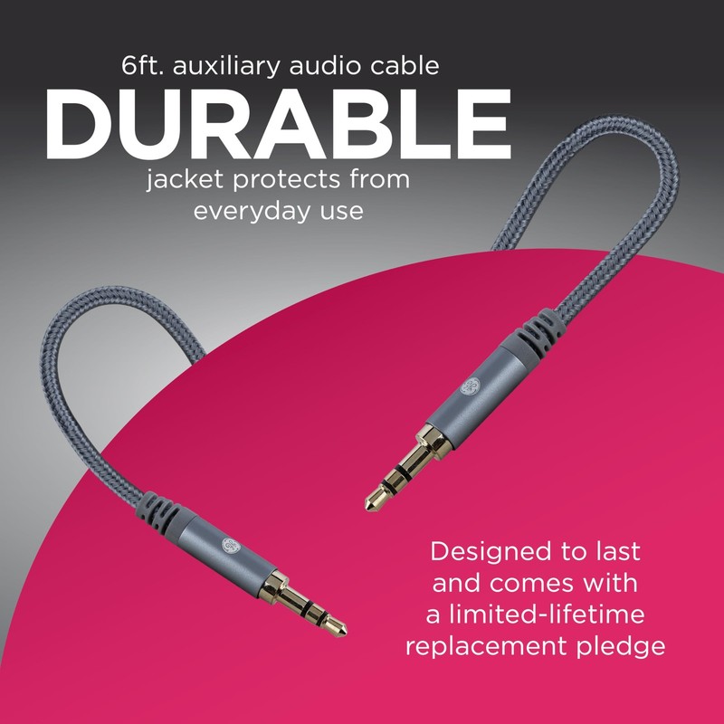 6pk GE Pro 3.5mm Aux Cable 6ft Premium Ultra HD Audio Cord Car Stereo 33524 gallery