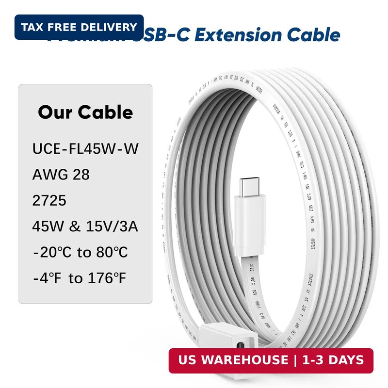 USB C Extension Cable 10ft for Ring Solar Panel & Camera, 45W Charging Waterproo gallery