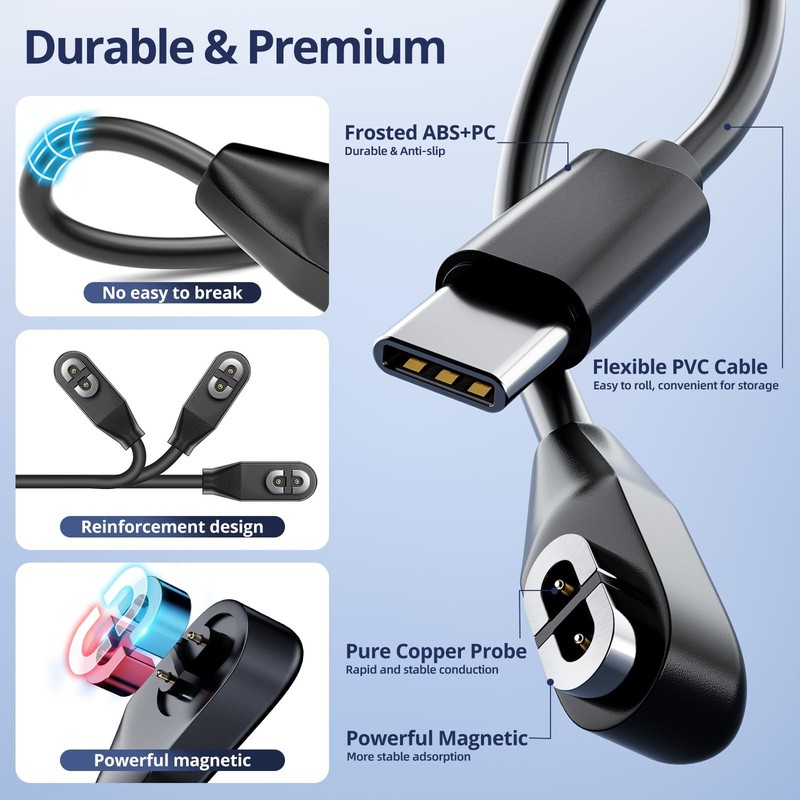 2Pack USB C Magnetic Charging Cable for Shokz, Magnetic Induction Charging Ca... gallery